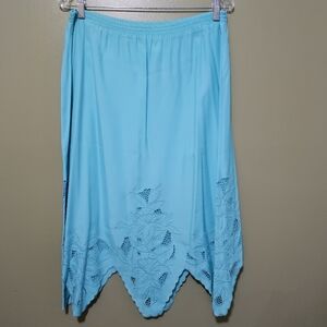 Atyuga Vintage Embroidered Aqua Midi Skirt Size Medium